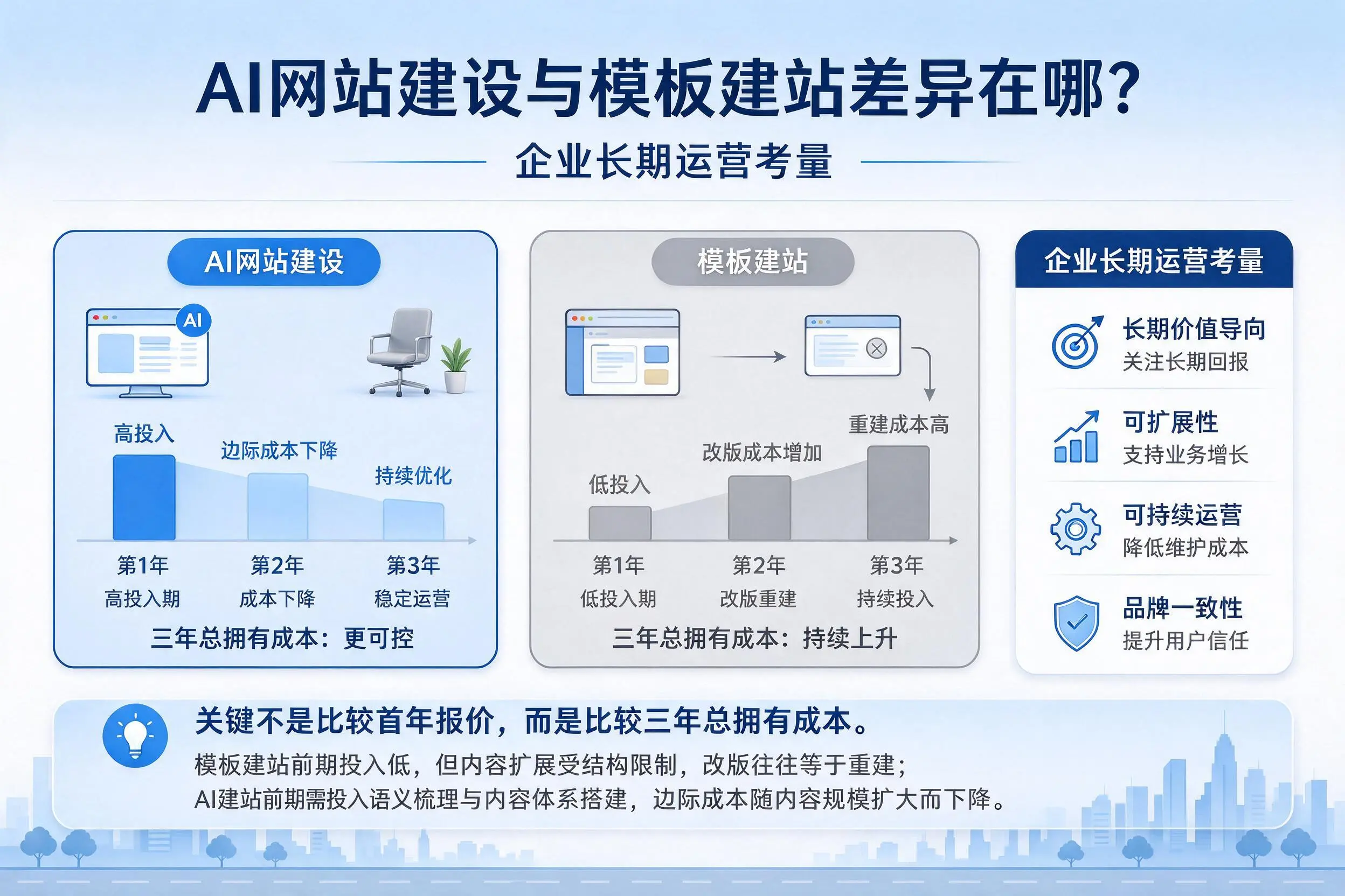 AI网站建设与模板建站差异在哪？梅州企业长期运营考量
